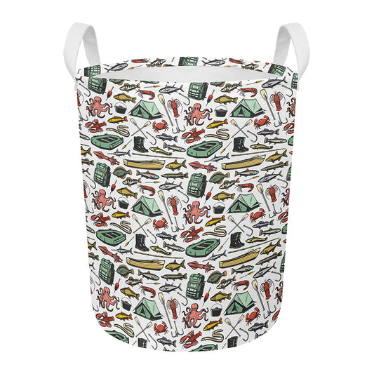 Fishing Equipment Pattern Print Round Laundry Basket