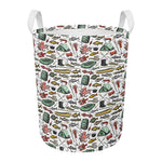 Fishing Equipment Pattern Print Round Laundry Basket