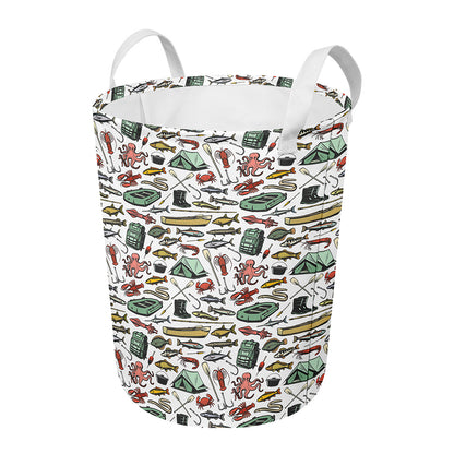 Fishing Equipment Pattern Print Round Laundry Basket