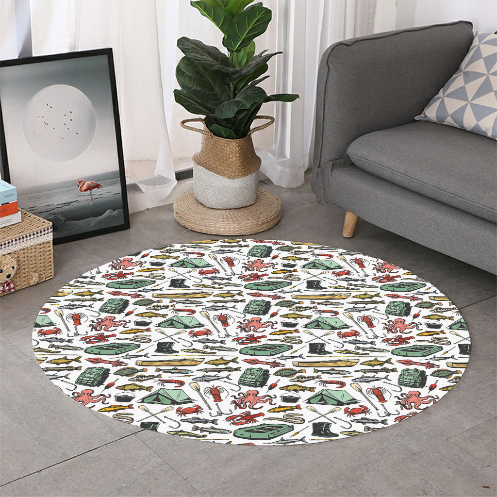 Fishing Equipment Pattern Print Round Rug