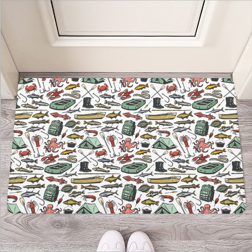 Fishing Equipment Pattern Print Rubber Doormat