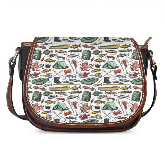 Fishing Equipment Pattern Print Saddle Bag