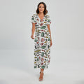 Fishing Equipment Pattern Print Short Sleeve Maxi Dress