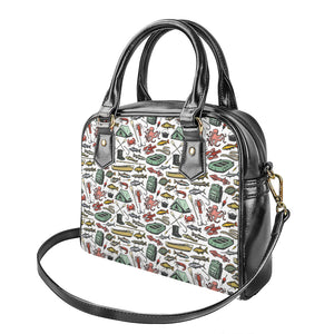 Fishing Equipment Pattern Print Shoulder Handbag