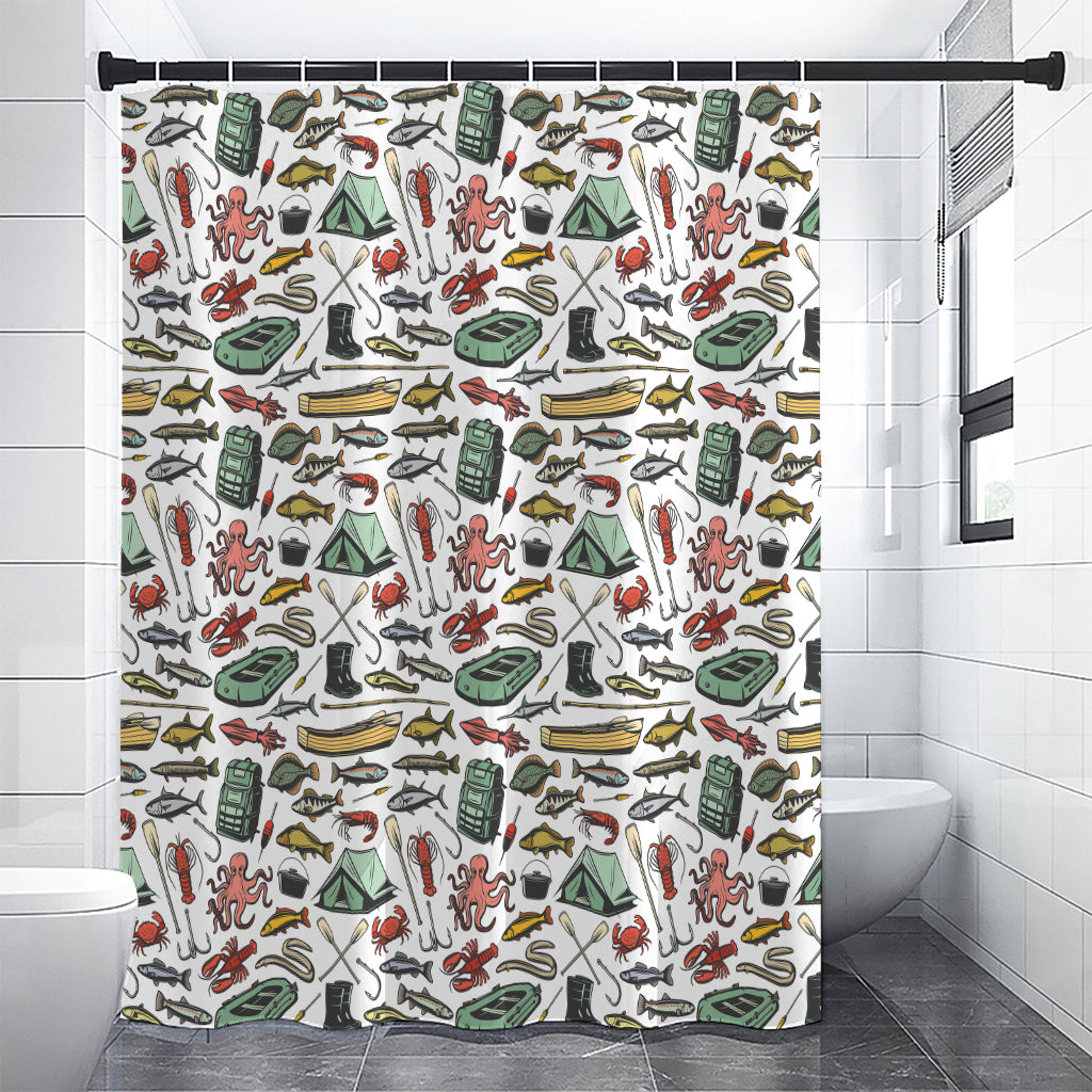 Fishing Equipment Pattern Print Shower Curtain