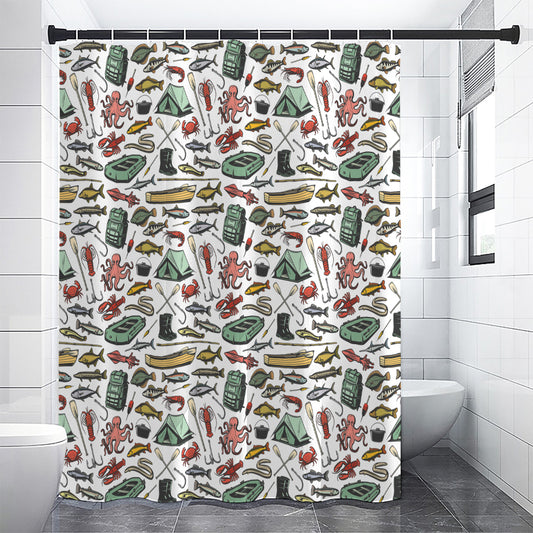 Fishing Equipment Pattern Print Shower Curtain