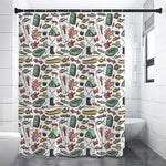 Fishing Equipment Pattern Print Shower Curtain