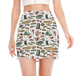 Fishing Equipment Pattern Print Side Slit Mini Skirt