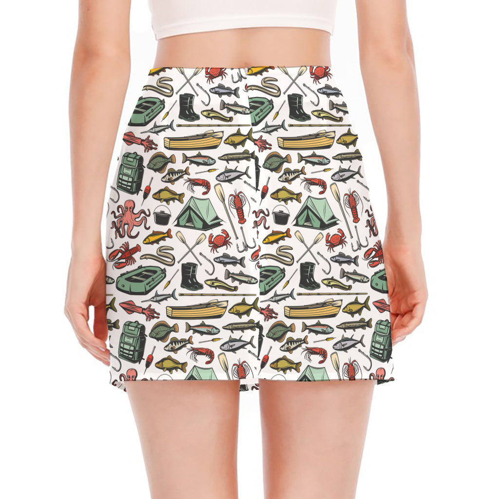 Fishing Equipment Pattern Print Side Slit Mini Skirt