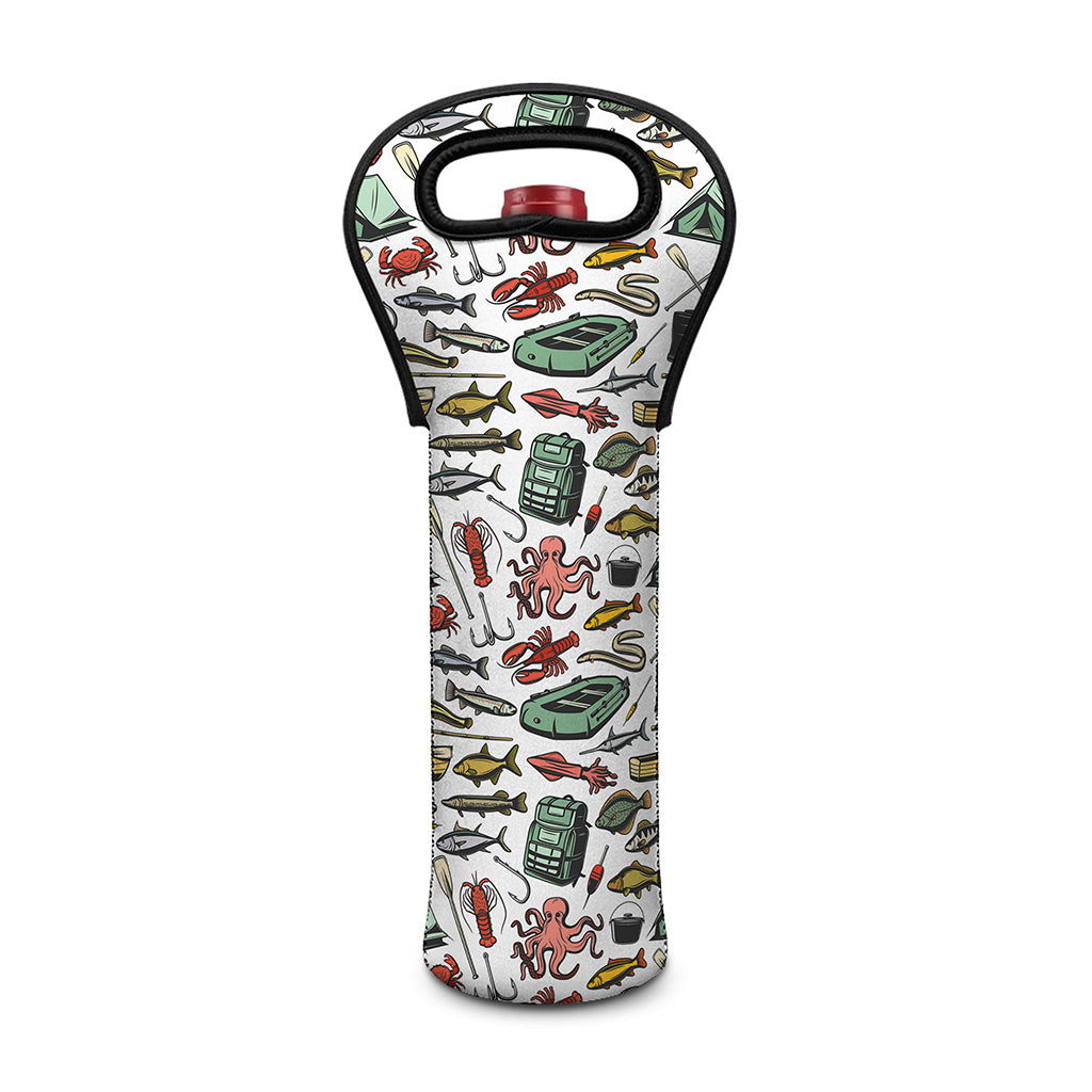 Fishing Equipment Pattern Print Single Neoprene Wine Tote
