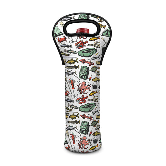 Fishing Equipment Pattern Print Single Neoprene Wine Tote