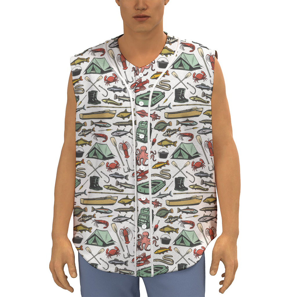Fishing Equipment Pattern Print Sleeveless Baseball Jersey