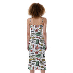 Fishing Equipment Pattern Print Slim Fit Midi Cami Dress
