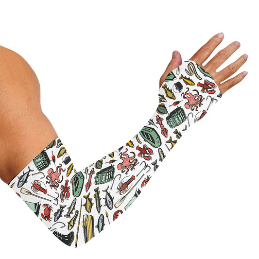 Fishing Equipment Pattern Print Sun Protection Arm Sleeves