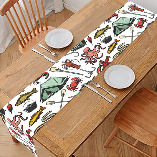 Fishing Equipment Pattern Print Table Runner