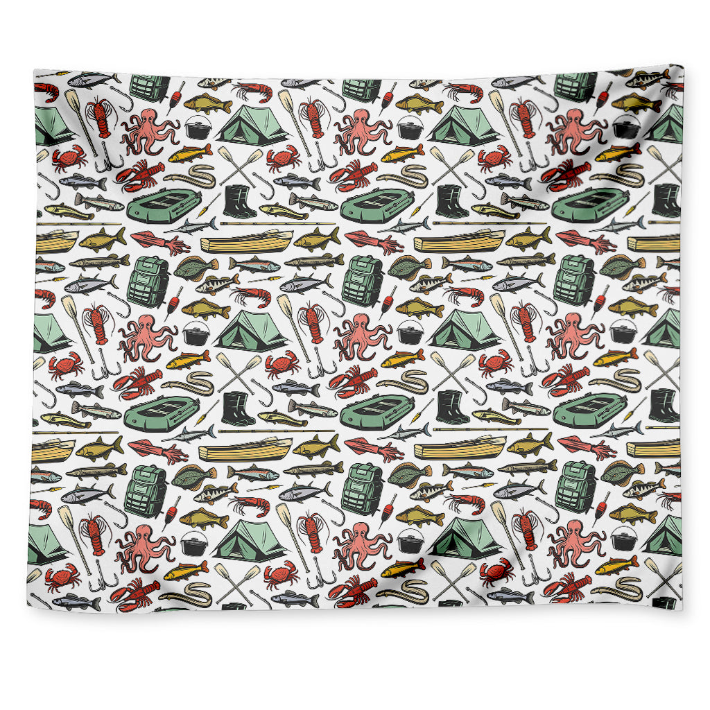 Fishing Equipment Pattern Print Tapestry