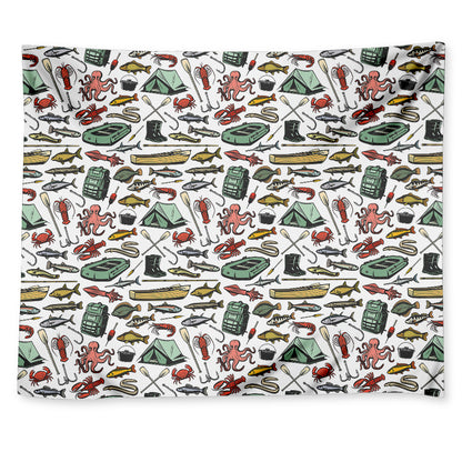Fishing Equipment Pattern Print Tapestry