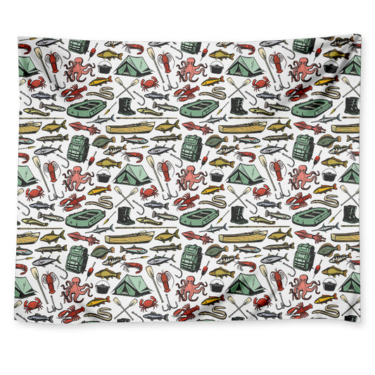 Fishing Equipment Pattern Print Tapestry