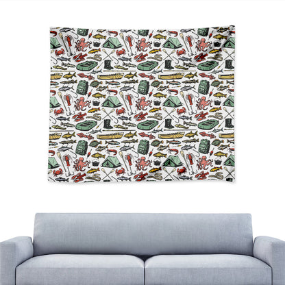 Fishing Equipment Pattern Print Tapestry