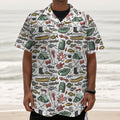 Fishing Equipment Pattern Print Textured Short Sleeve Shirt