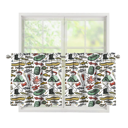Fishing Equipment Pattern Print Tier Curtains