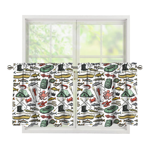 Fishing Equipment Pattern Print Tier Curtains