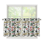 Fishing Equipment Pattern Print Tier Curtains