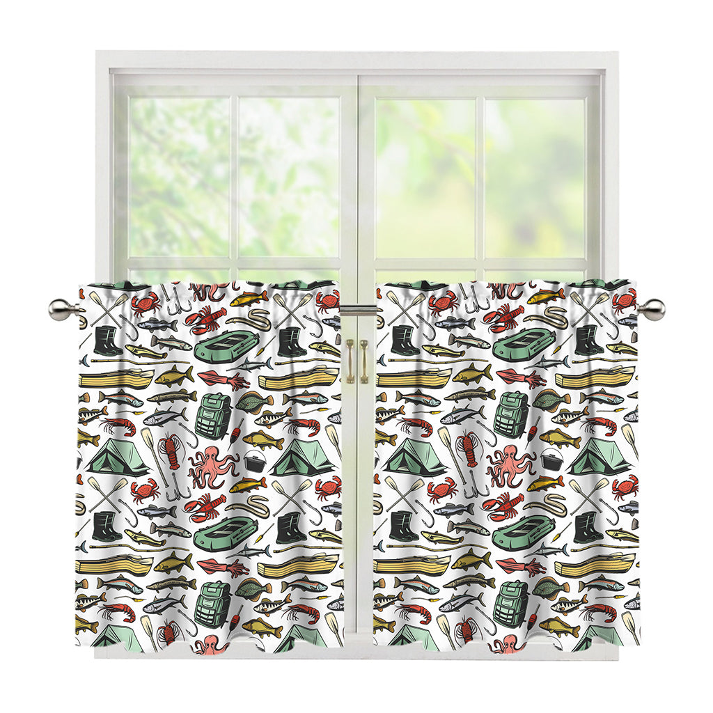 Fishing Equipment Pattern Print Tier Curtains