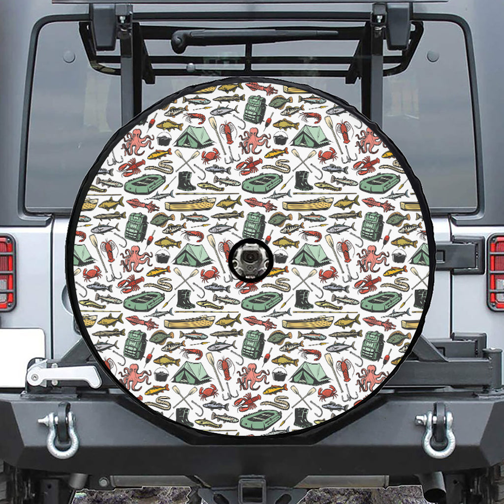 Fishing Equipment Pattern Print Tire Cover With Camera Hole