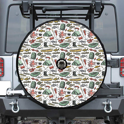 Fishing Equipment Pattern Print Tire Cover With Camera Hole