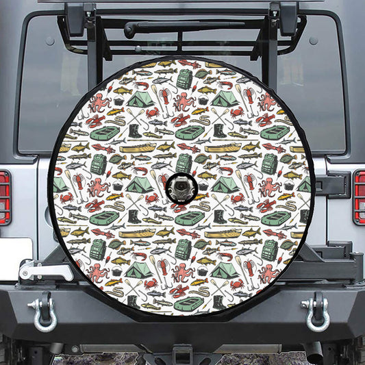 Fishing Equipment Pattern Print Tire Cover With Camera Hole