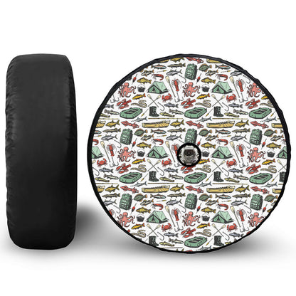 Fishing Equipment Pattern Print Tire Cover With Camera Hole