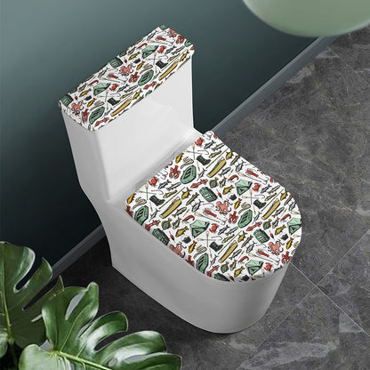 Fishing Equipment Pattern Print Toilet Lid And Tank Cover Set
