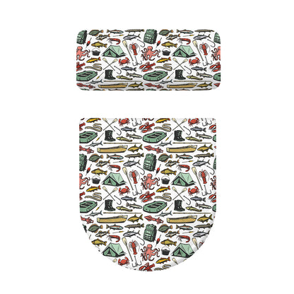 Fishing Equipment Pattern Print Toilet Lid And Tank Cover Set