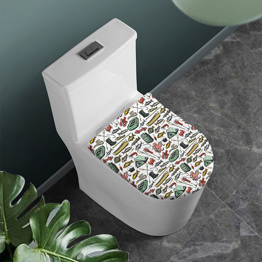 Fishing Equipment Pattern Print Toilet Lid Cover