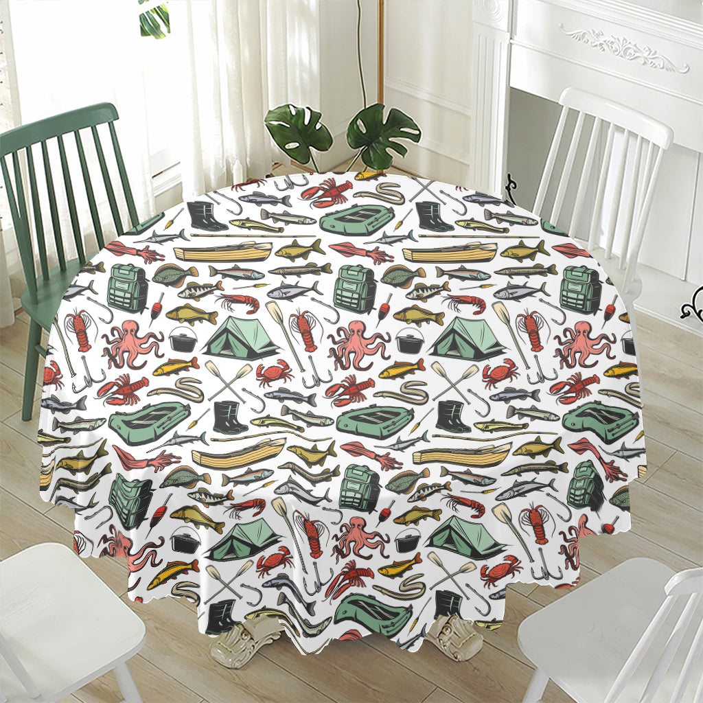 Fishing Equipment Pattern Print Waterproof Round Tablecloth
