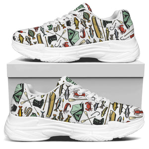 Fishing Equipment Pattern Print White Chunky Shoes