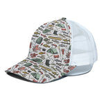 Fishing Equipment Pattern Print White Mesh Trucker Cap