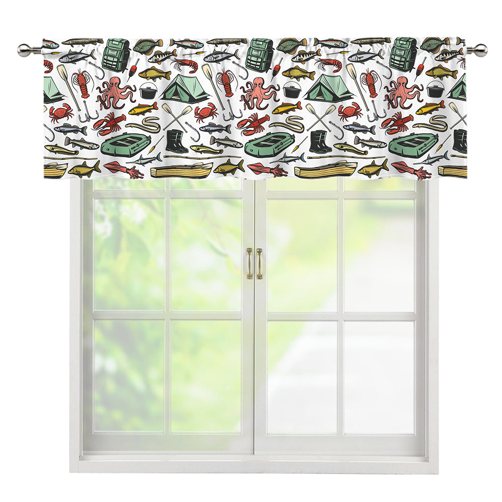 Fishing Equipment Pattern Print Window Valance
