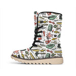 Fishing Equipment Pattern Print Winter Boots