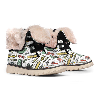 Fishing Equipment Pattern Print Winter Boots