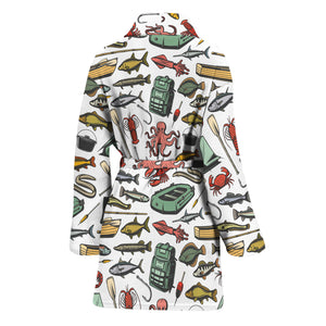 Fishing Equipment Pattern Print Women's Bathrobe