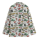 Fishing Equipment Pattern Print Women's Blazer