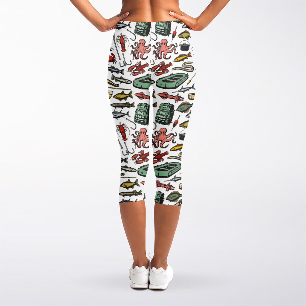 Fishing Equipment Pattern Print Women's Capri Leggings