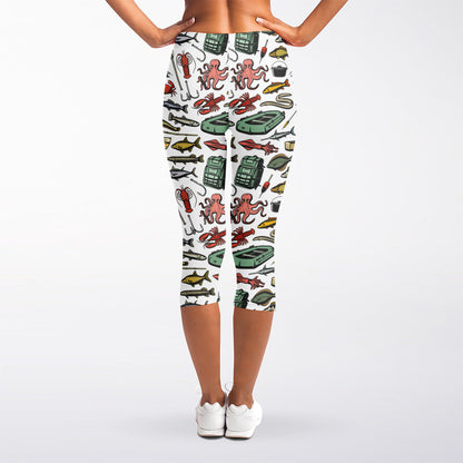 Fishing Equipment Pattern Print Women's Capri Leggings