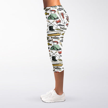 Fishing Equipment Pattern Print Women's Capri Leggings