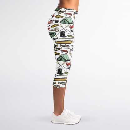 Fishing Equipment Pattern Print Women's Capri Leggings