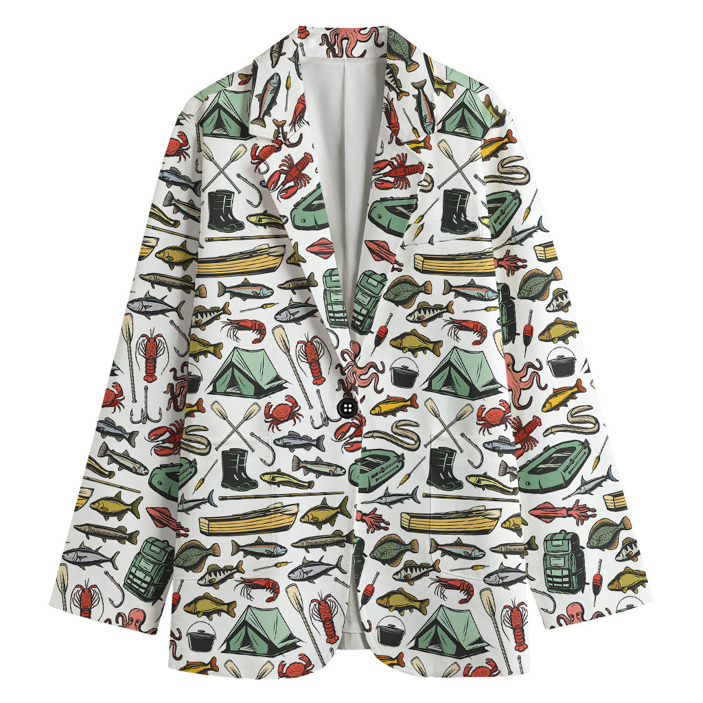 Fishing Equipment Pattern Print Women's Cotton Blazer