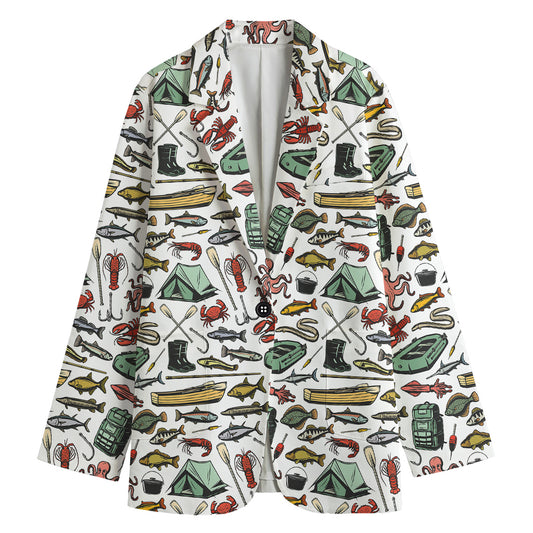 Fishing Equipment Pattern Print Women's Cotton Blazer