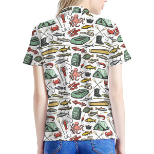 Fishing Equipment Pattern Print Women's Polo Shirt